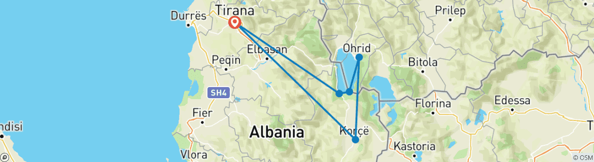 Map of Ohrid and Korca 2 Days Tour