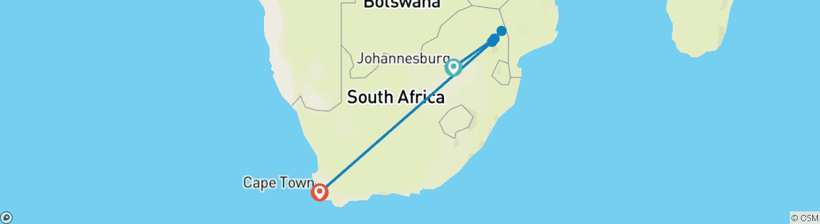 Map of 7-Day Honeymoon Safari & Cape Town Coastal Adventure