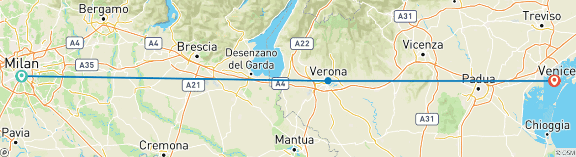 Carte du circuit Bella Italia : Milan, Vérone & Venise