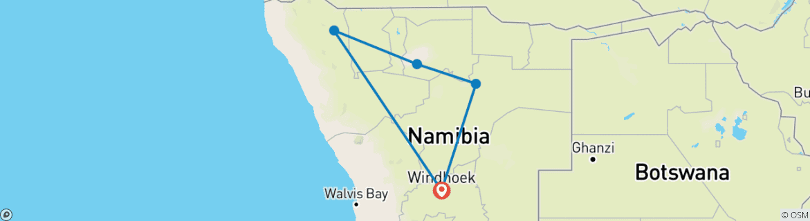 Map of 7-Day Wildlife and Cultural Exchange Tour, Namibia