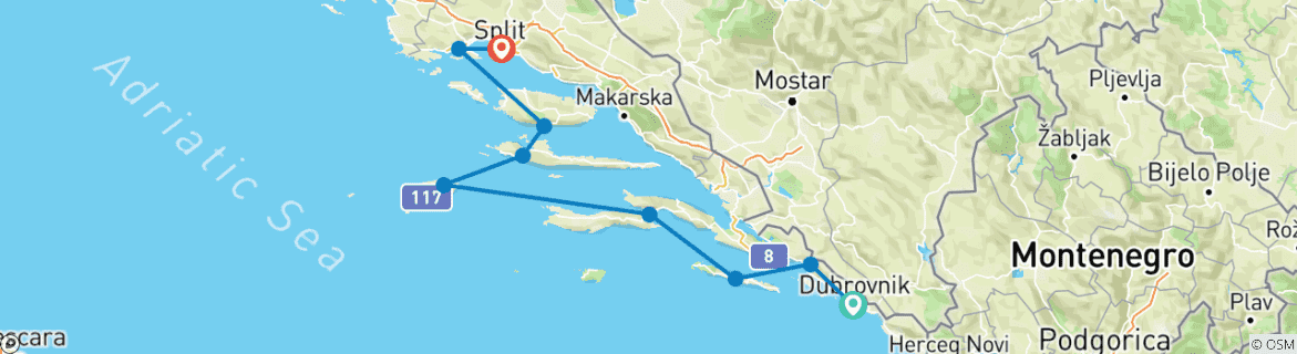 Image d'une carte montrant l'itinéraire du circuit