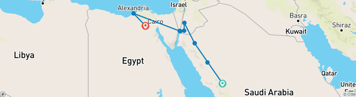 Map of Contrasts of Arabia, Jordan, Cairo and Alexandria (9 destinations)