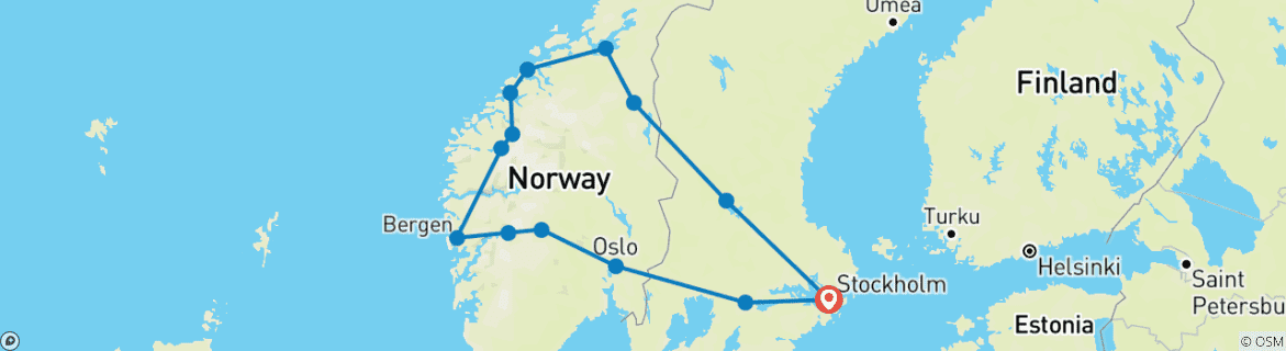 Image d'une carte montrant l'itinéraire du circuit