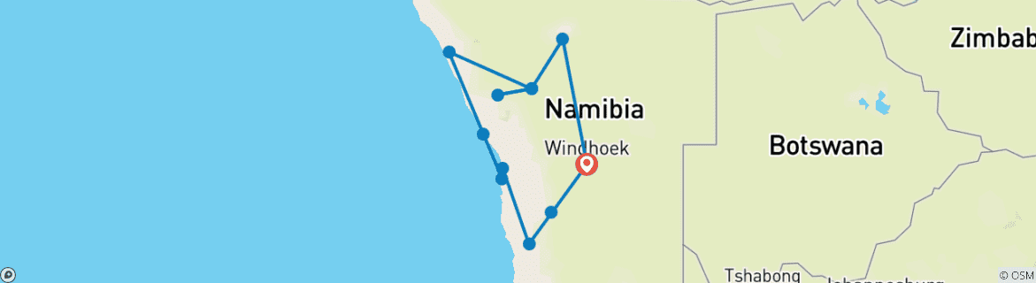 Map of 10-day Safari Tour & Top Attraction Visit in Namibia