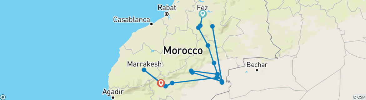 Image d'une carte montrant l'itinéraire du circuit