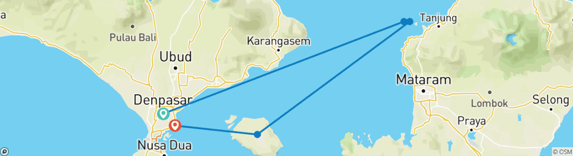 Carte du circuit Découvrez le paradis : expérience de 6 jours sur les îles Gilis et Nusa Penida