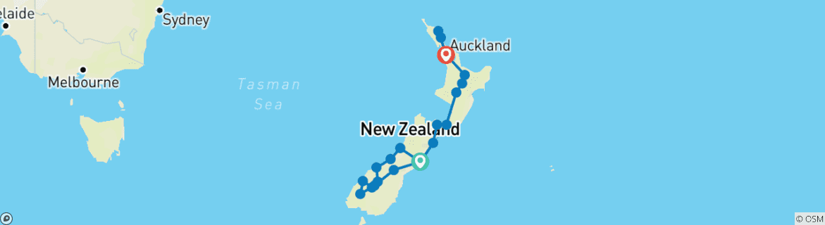 Image of a map showing the route of the tour