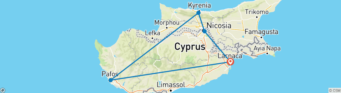 Map of Customized Private Cyprus Highlights Tour, Daily Start