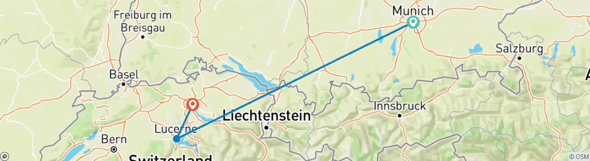 Map of Germany and Switzerland in a week (Covering Munich, Lucerne and Zurich)