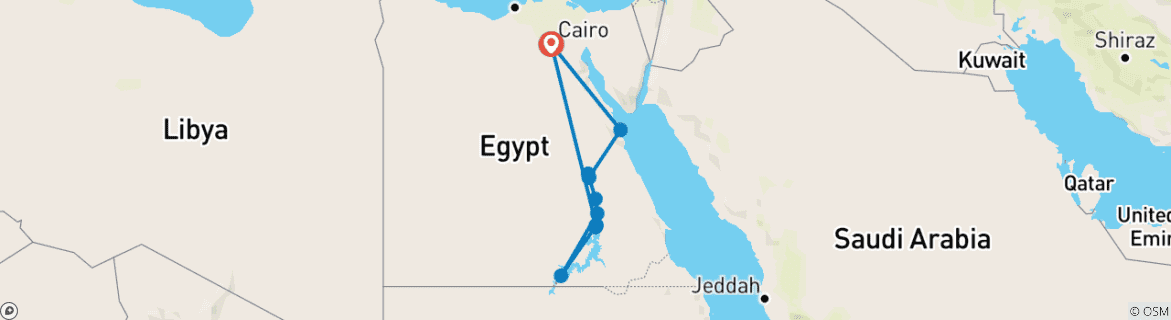 Map of Amazing 9-Days Egypt package Nile cruise, Cairo & Red Sea