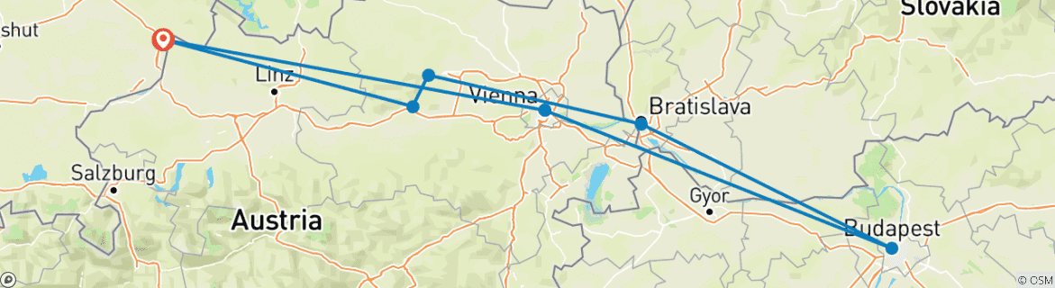 Map of New Year's Eve Cruise on the Danube - AMADEUS Riva (Passau - Passau)