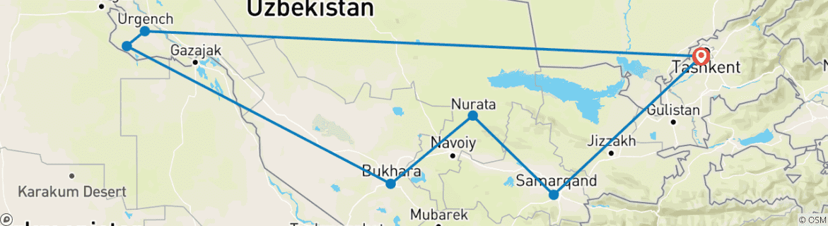 Map of Uzbekistan Cultural Tour - 10 Days