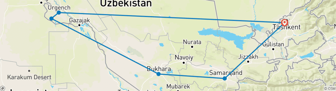 Map of Uzbekistan Cultural Tour - 9 Days