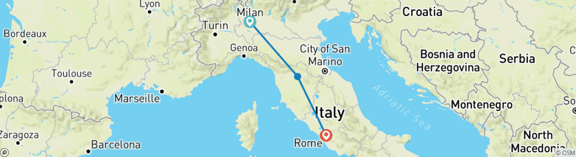 Map of Best of Italy in a Week  (Milan, Florence, Rome)