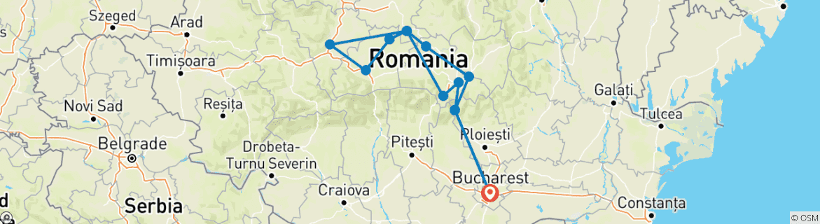 Map of Private 3 Days UNESCO Tour of Transylvania from Bucharest