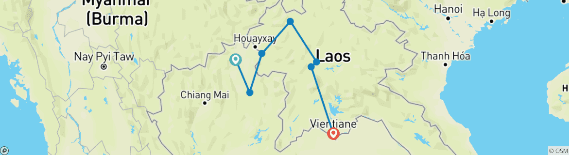 Map of Mythical Mekong Cruise on a Boutique Ship