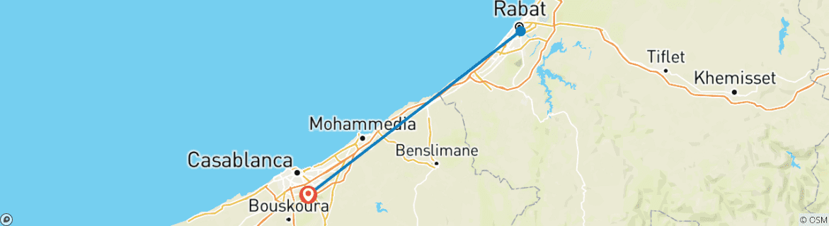 Carte du circuit Casablanca et Rabat - 5 étoiles - 4 jours