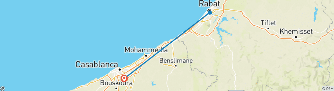 Carte du circuit Casablanca et Rabat - 4 jours