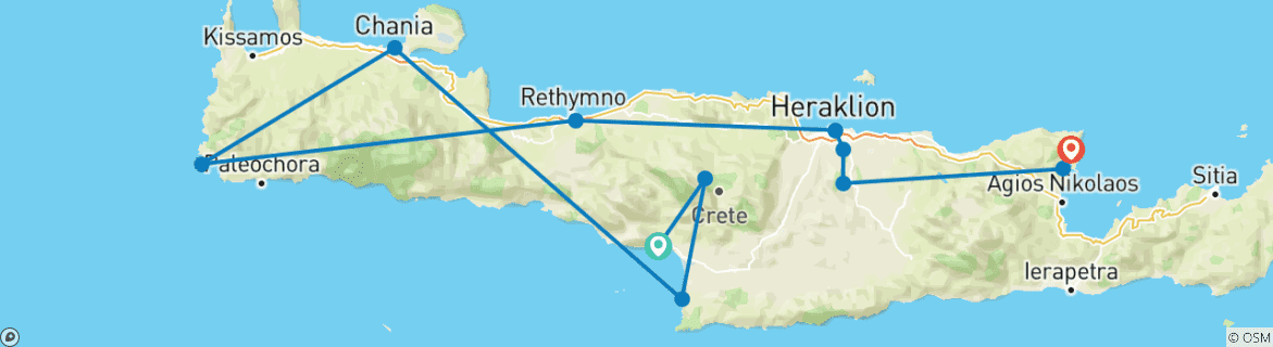 Foto van een kaart met de route van de rondreis