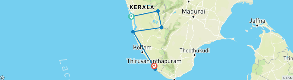 Karte von Kerala 7 Tage