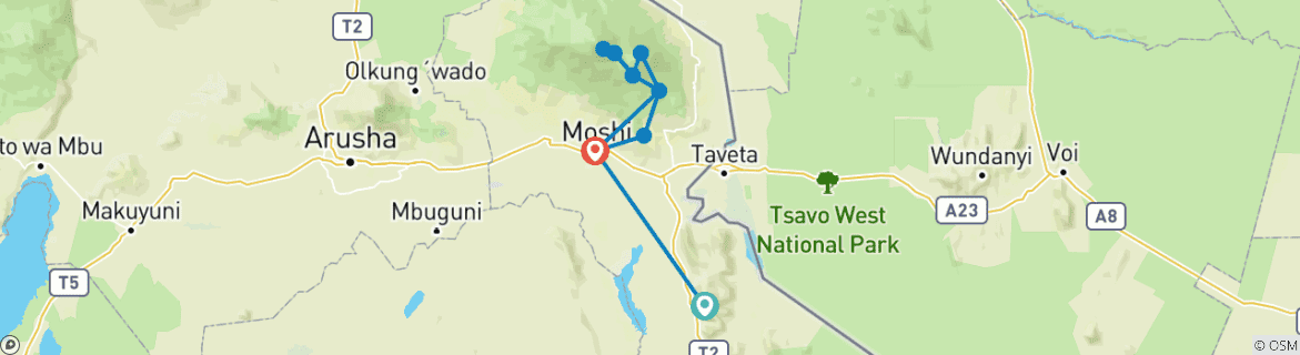 Image d'une carte montrant l'itinéraire du circuit