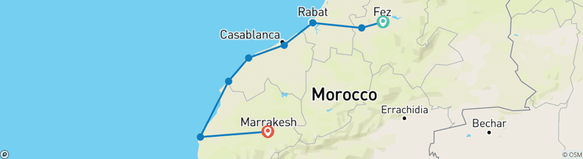 Carte du circuit VISITE DES VILLES IMPÉRIALES DU MAROC AU DÉPART DE FÈS - 8 JOURS