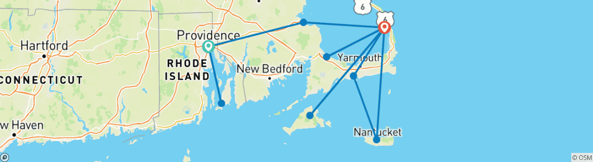 Kaart van Eilanden van New England – van Providence, RI naar Cape Cod, MA