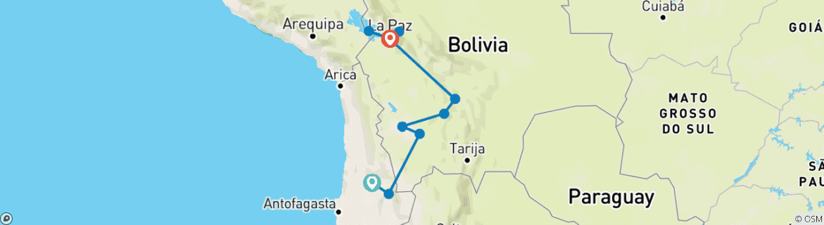 Mapa de 12 días por Bolivia y Chile