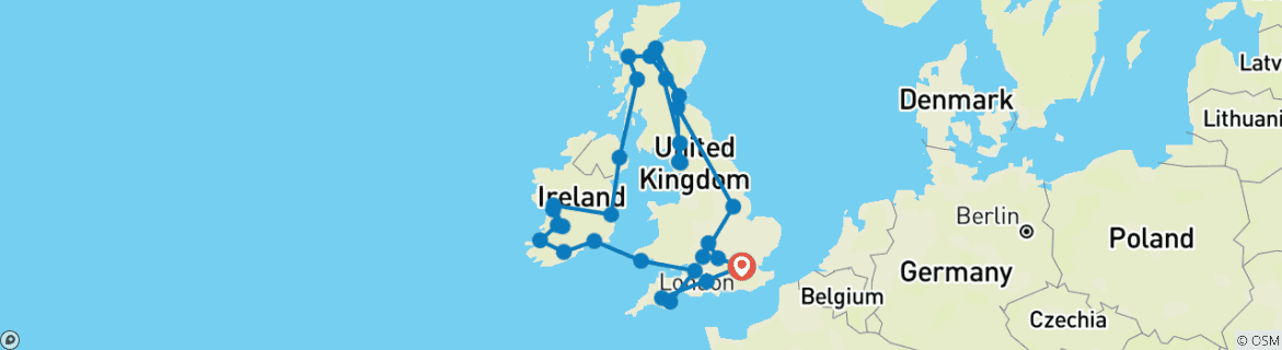 Carte du circuit Grande-Bretagne et Irlande romantiques - Premium (petit groupe)
