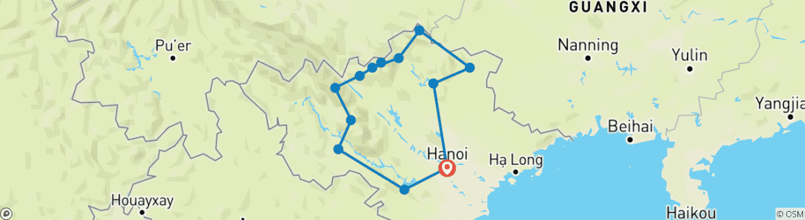 Map of Authentic Northern Vietnam Offroad Motorbike Tour