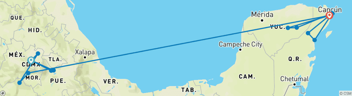 Foto van een kaart met de route van de rondreis