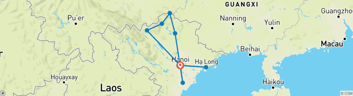 Foto van een kaart met de route van de rondreis