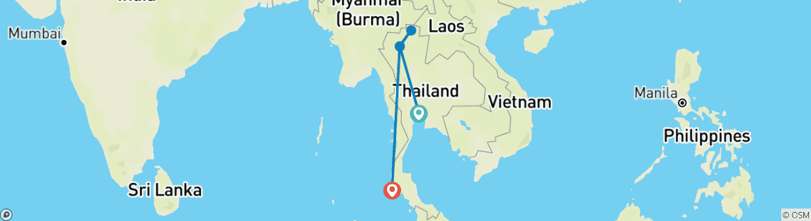 Map of Marvelous Thailand In 10 Days - Private Tour