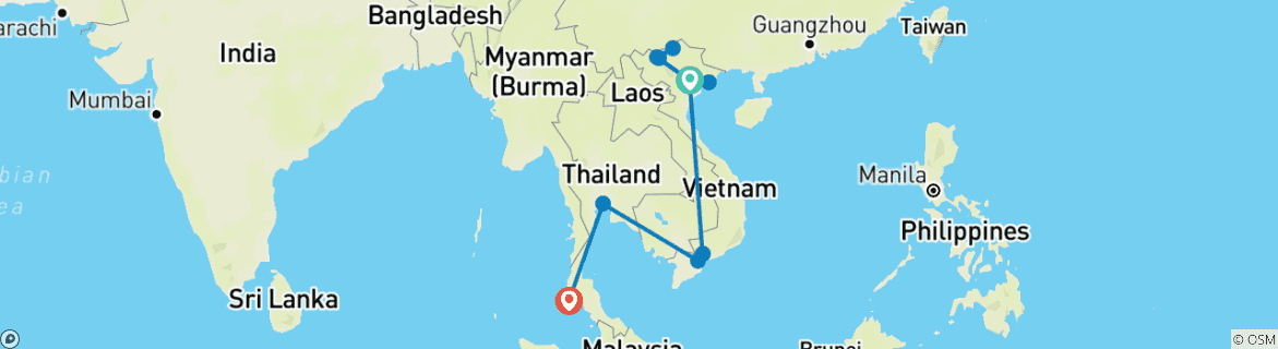 Image d'une carte montrant l'itinéraire du circuit