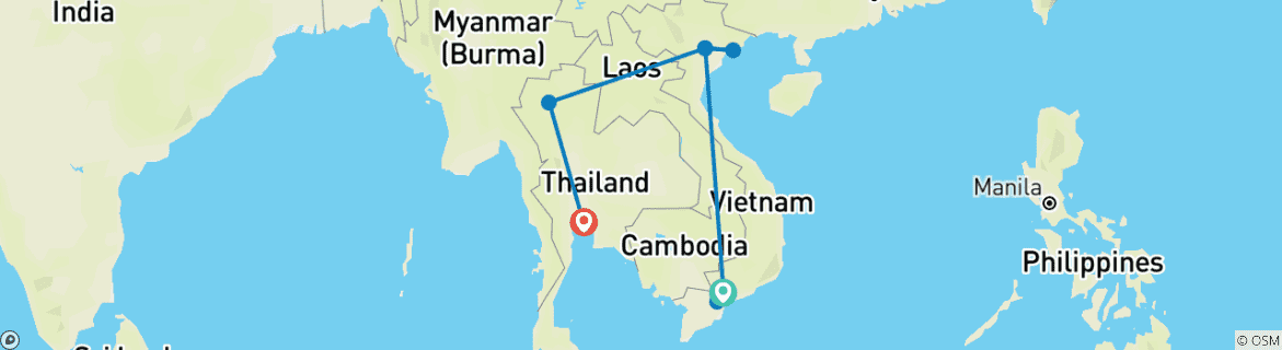 Kaart van Wonderlijk Vietnam en Thailand in 10 dagen