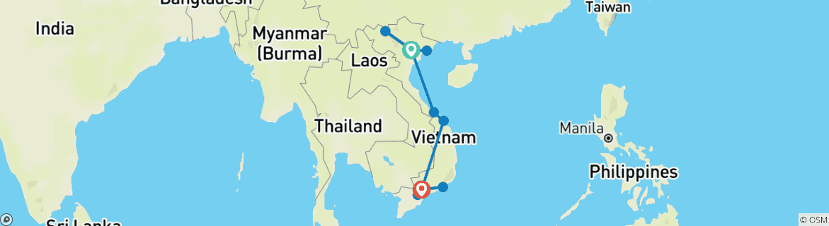 Map of Vietnam Profound Cultural Tours - 20 Days