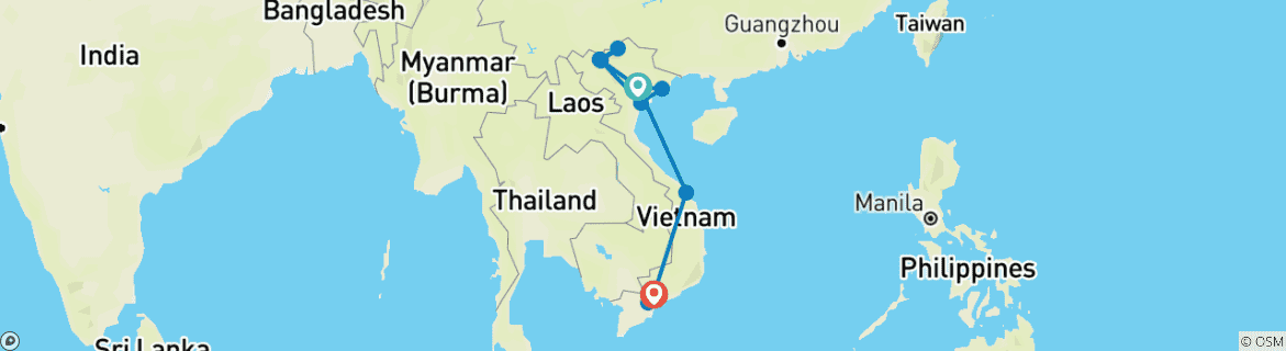 Foto van een kaart met de route van de rondreis