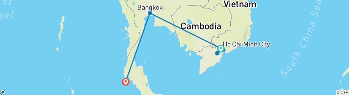 Karte von Von Vietnam nach Thailand 8 Tage