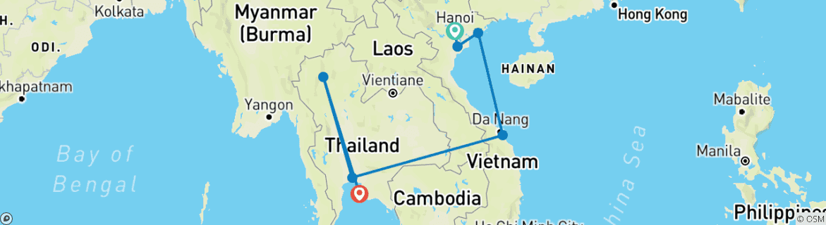 Foto van een kaart met de route van de rondreis