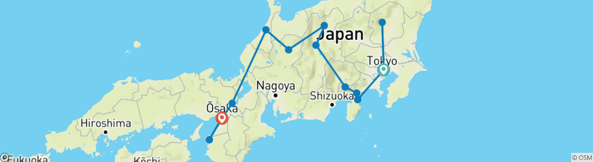 Map of 20 Days A Love Story in Japan (private guide & driver）