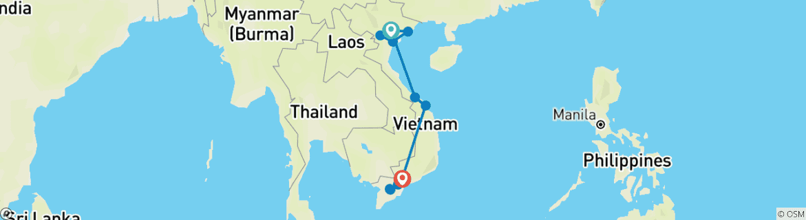 Karte von Vietnamesische Pracht Privatreise 14 Tage