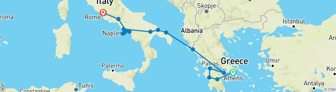 Mapa de Atenas, Península, Corazón de Italia con Sorrento (16 destinations)