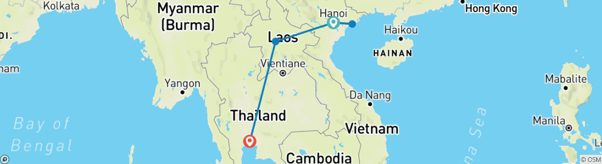 Foto van een kaart met de route van de rondreis