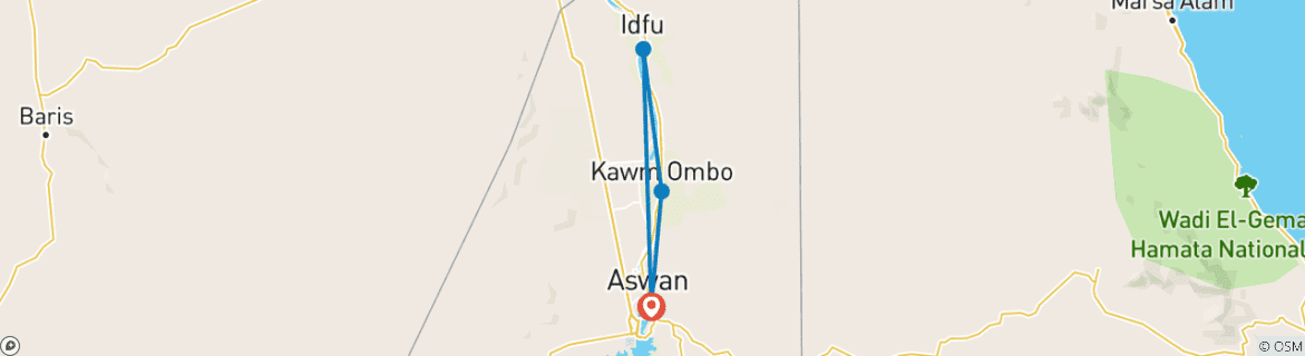 Karte mit der Reiseroute