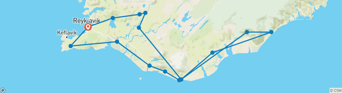 Carte du circuit Circuit de 3 jours à la rencontre des aurores boréales et de la lagune des glaciers