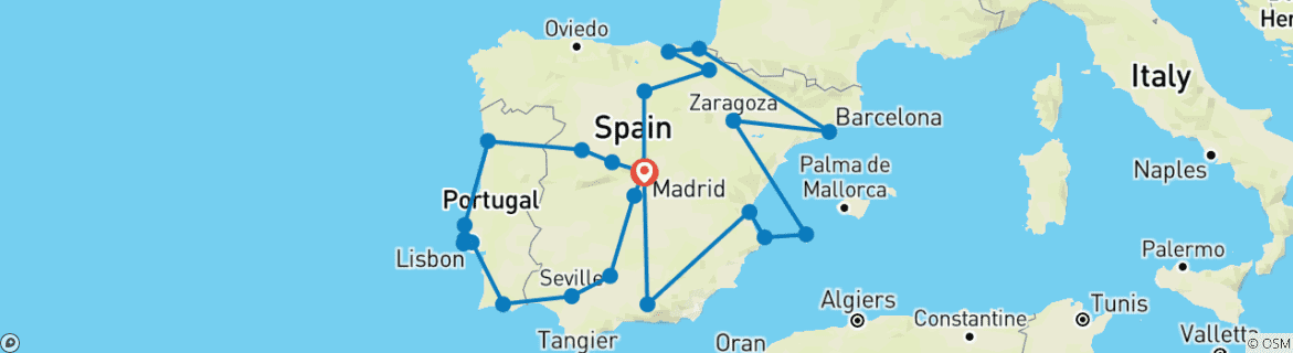 Carte du circuit Le meilleur de l'Espagne et du Portugal (classique - été, 23 jours)