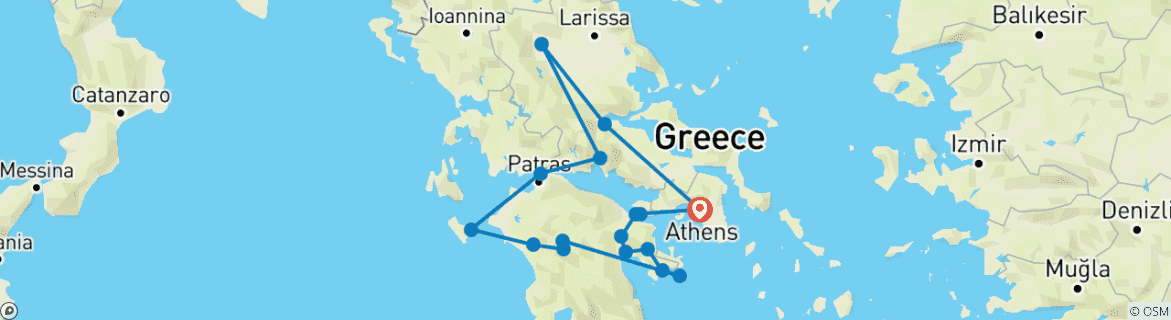 Carte du circuit Circuit privé de 6 jours dans le mythique Péloponnèse, Delphes, Météores, Hydra et l'île de Zante