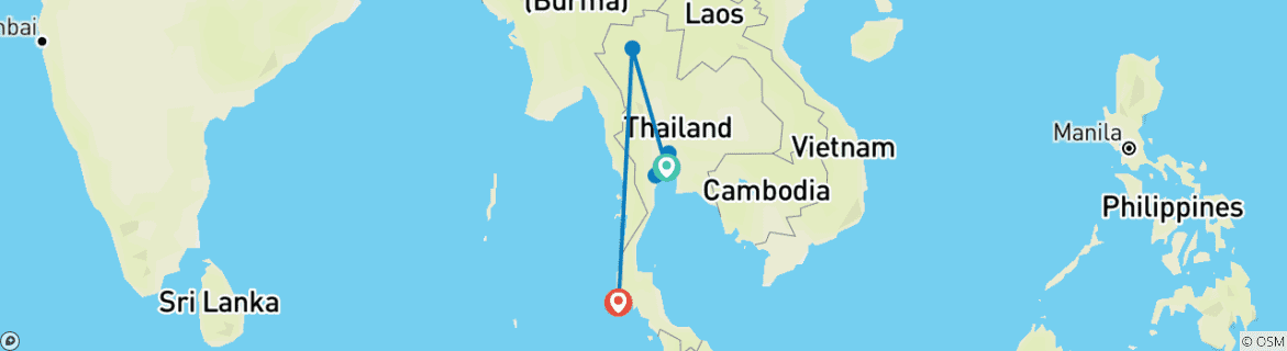 Karte von Wunderschönes Thailand Privatreise 13 Tage