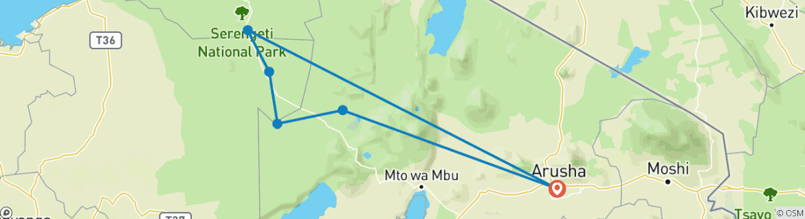 Map of The Ultimate Fly-In and Drive-Back Safari