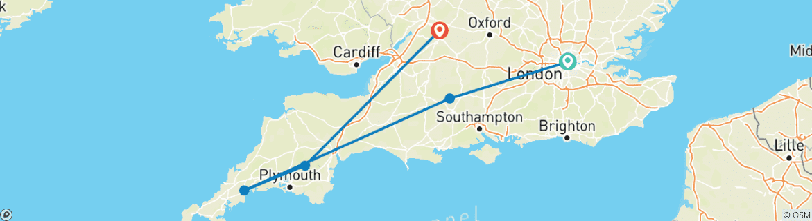 Karte von Englischen Landschaften mit London, Cornwall und den Cotswolds (von London in die Cotswolds)